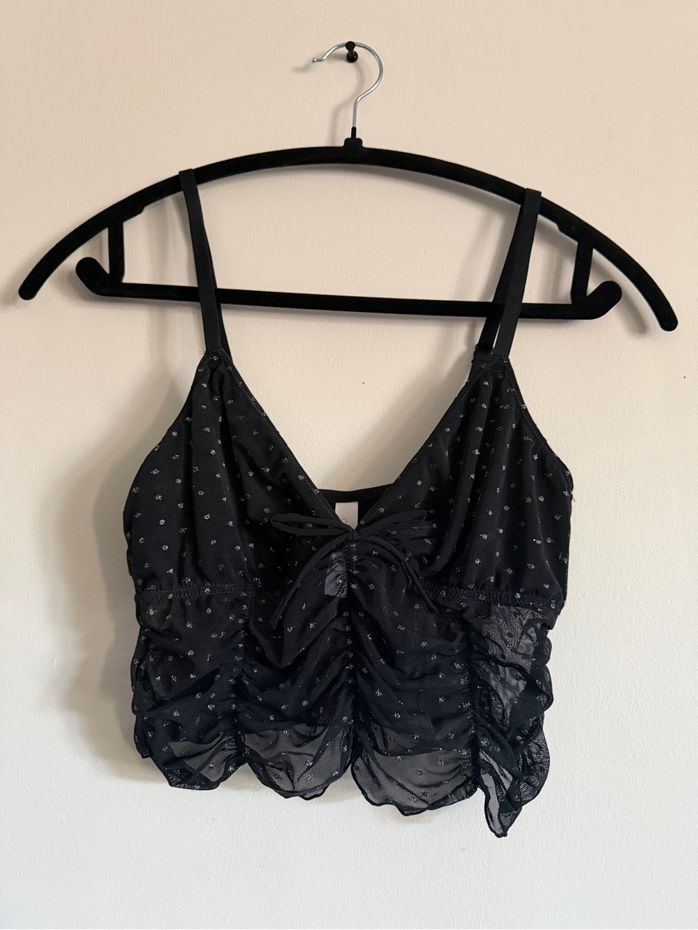 Colsie Black Sparkle Mesh Ruched Cami medium